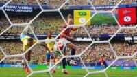 Dua gol Erling Haaland membawa Norwegia mengalahkan Brasil dalam laga 16 besar Piala Dunia 2026 di Stadion New York New Jersey. (FOTO REUTERSDylan Martinez TPX Image OF THE DAY).